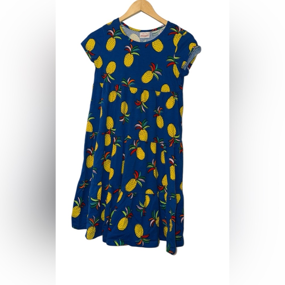 Hanna Andersson Blue pineapple Fruit Print twirl tier Dress Sz 150 US 12
